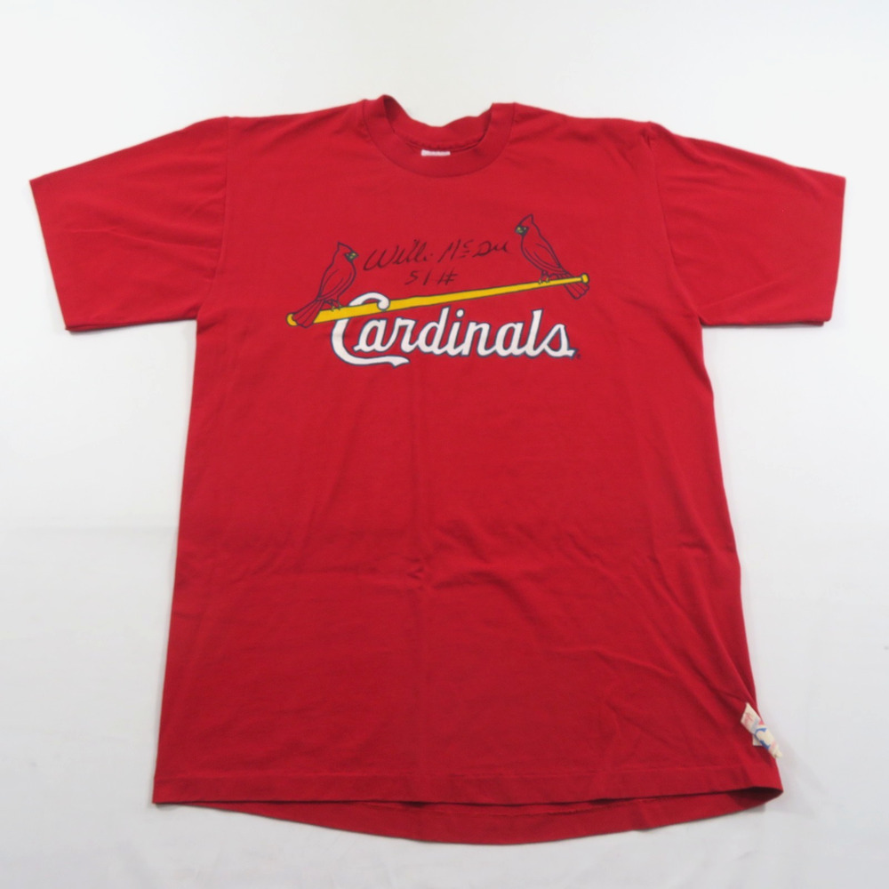 Willie McGee #51 Autographed Shirt St. Louis Cardinals Red XL 1980s Vintage